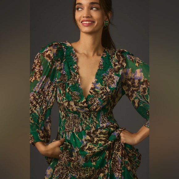 Anthropologie Ruffled V-Neck Maxi Dress - Picture 2 of 15